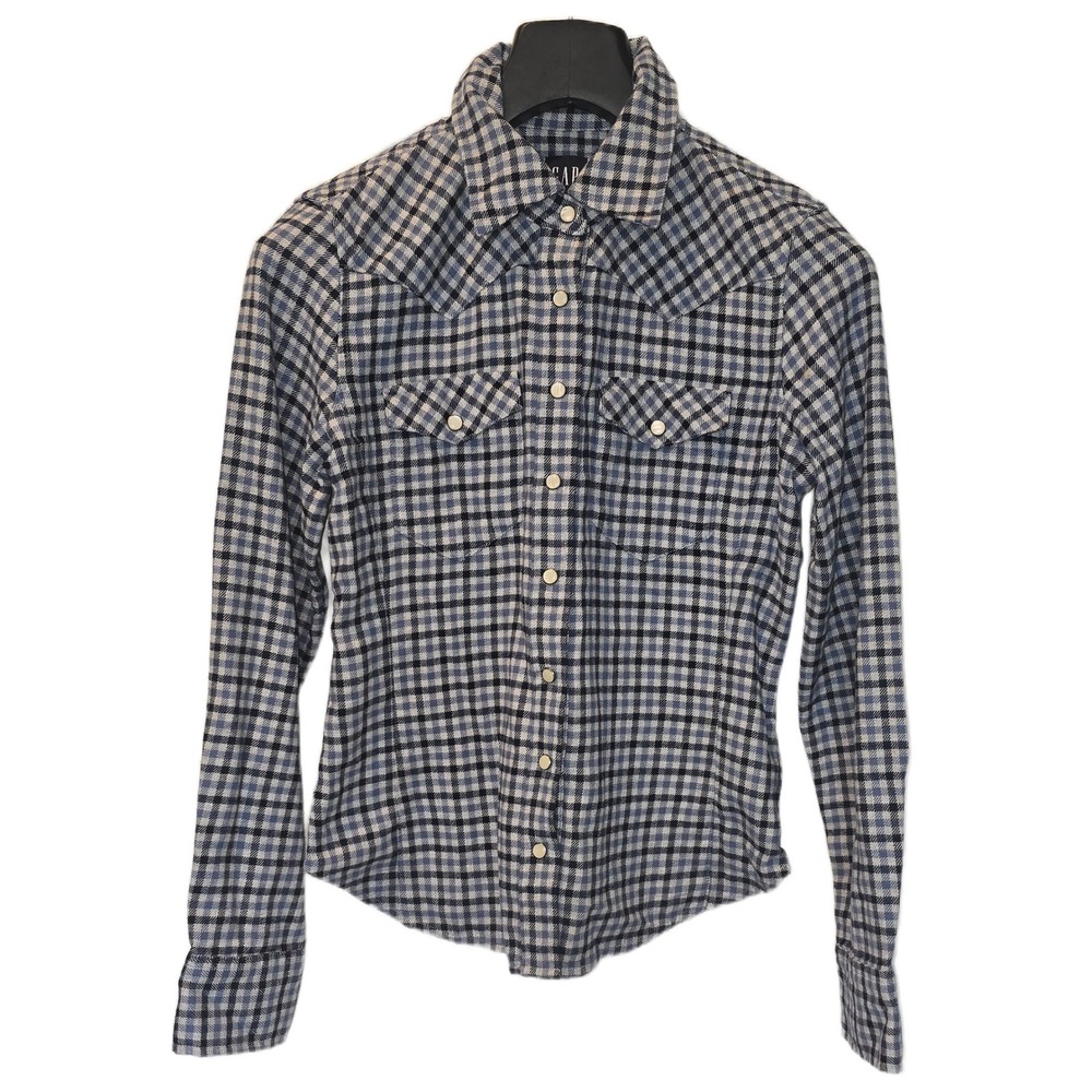 Gap Womens XS‎ Blue Plaid Western Snap Button Down Shirt Long Sleeve Cotton